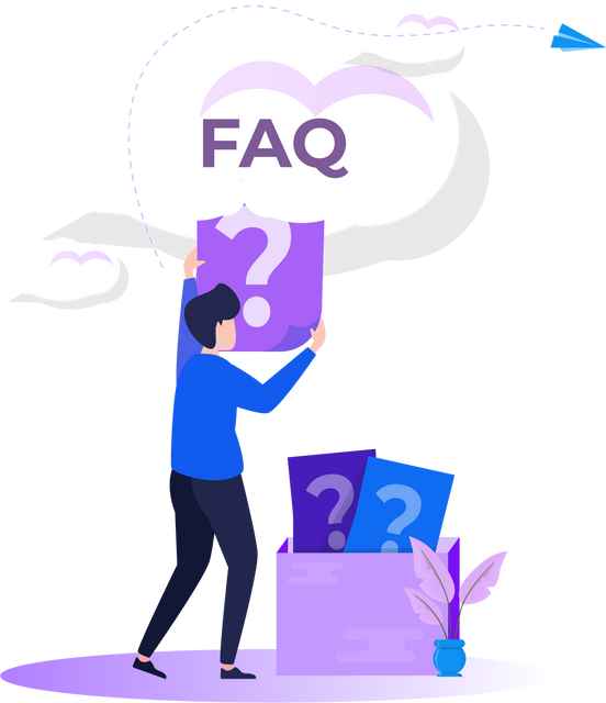 vector image of a person putting a question mark into a faq cloud